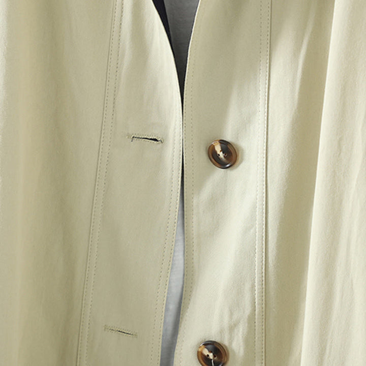 Manteau long en coton pour femme, à manches longues et poches, orné de boutons de revers et d'un patchwork de Buddha Stones - image 7