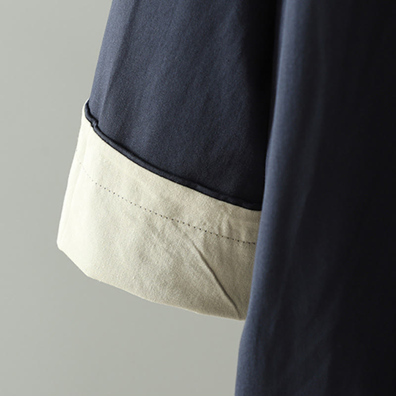 Manteau long en coton pour femme, à manches longues et poches, orné de boutons de revers et d'un patchwork de Buddha Stones - image 16