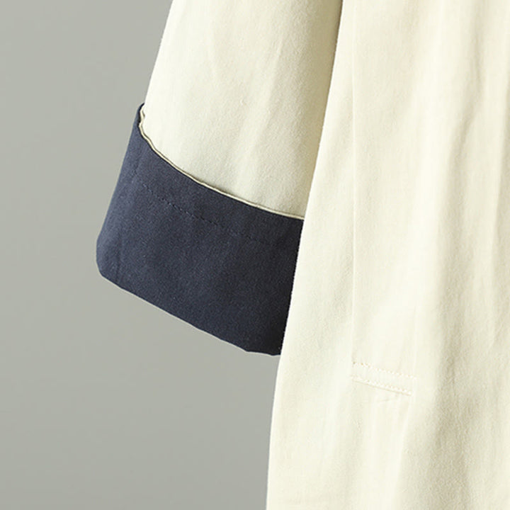 Manteau long en coton pour femme, à manches longues et poches, orné de boutons de revers et d'un patchwork de Buddha Stones - image 6