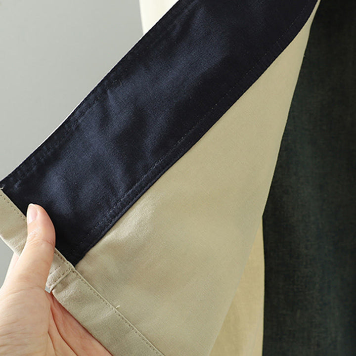 Manteau long en coton pour femme, à manches longues et poches, orné de boutons de revers et d'un patchwork de Buddha Stones - image 19