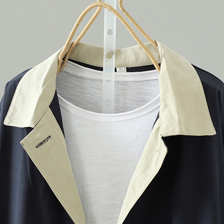 Manteau long en coton pour femme, à manches longues et poches, orné de boutons de revers et d'un patchwork de Buddha Stones - image 14