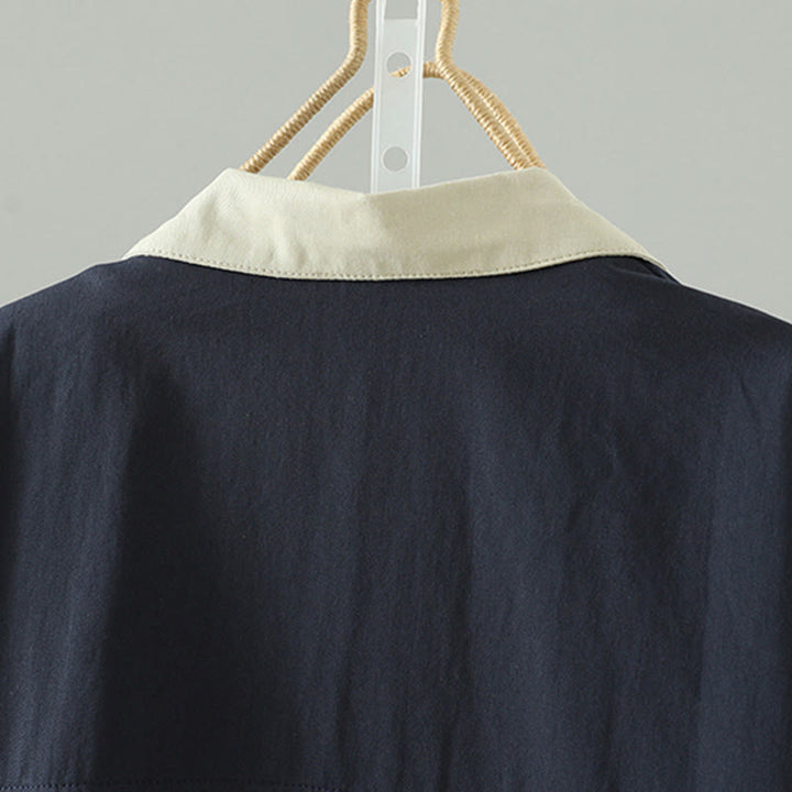 Manteau long en coton pour femme, à manches longues et poches, orné de boutons de revers et d'un patchwork de Buddha Stones - image 15