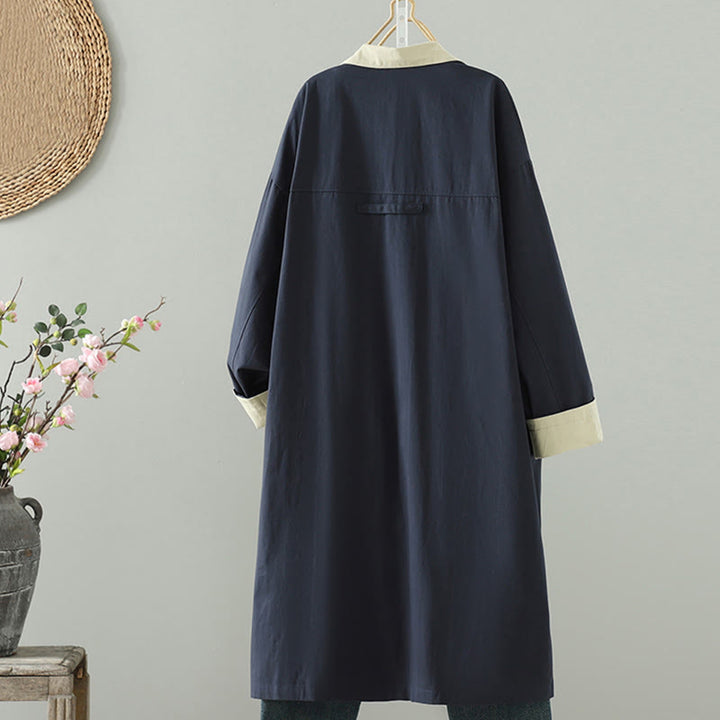 Manteau long en coton pour femme, à manches longues et poches, orné de boutons de revers et d'un patchwork de Buddha Stones - image 13