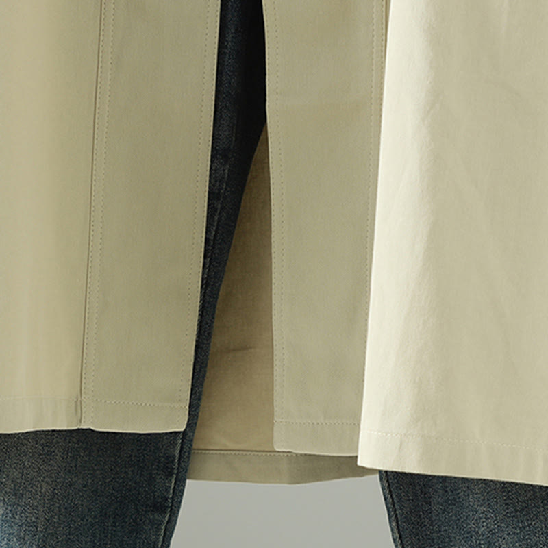 Manteau long en coton pour femme, à manches longues et poches, orné de boutons de revers et d'un patchwork de Buddha Stones - image 10