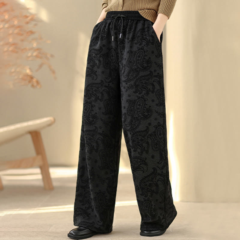 Pantalon large en coton doublé polaire thermique à motif jacquard cachemire et Buddha Stones, avec poches - image 6