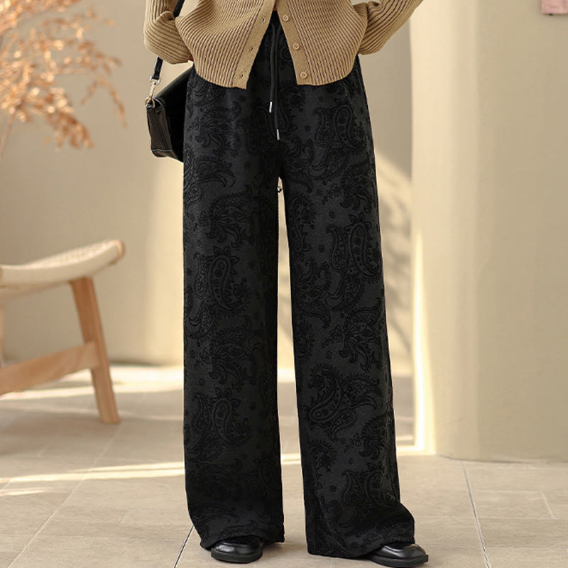 Pantalon large en coton doublé polaire thermique à motif jacquard cachemire et Buddha Stones, avec poches - image 9