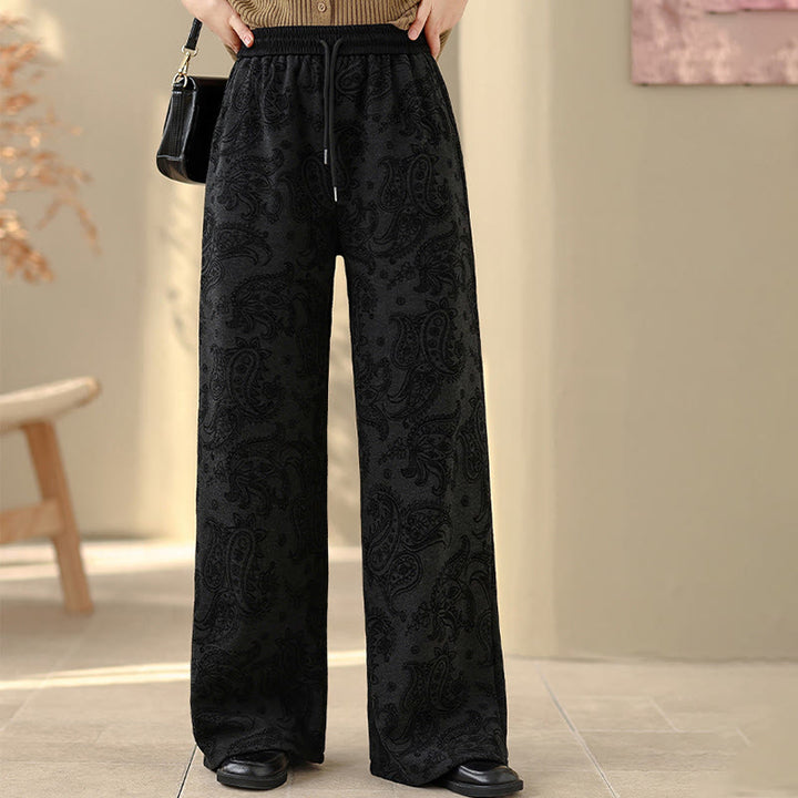 Pantalon large en coton doublé polaire thermique à motif jacquard cachemire et Buddha Stones, avec poches - image 10