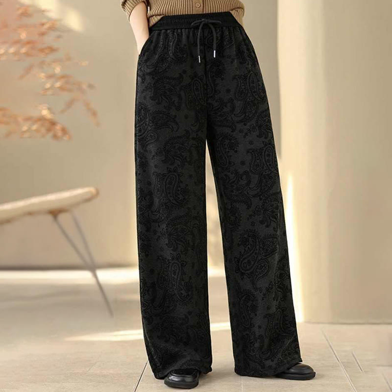 Pantalon large en coton doublé polaire thermique à motif jacquard cachemire et Buddha Stones, avec poches - image 8
