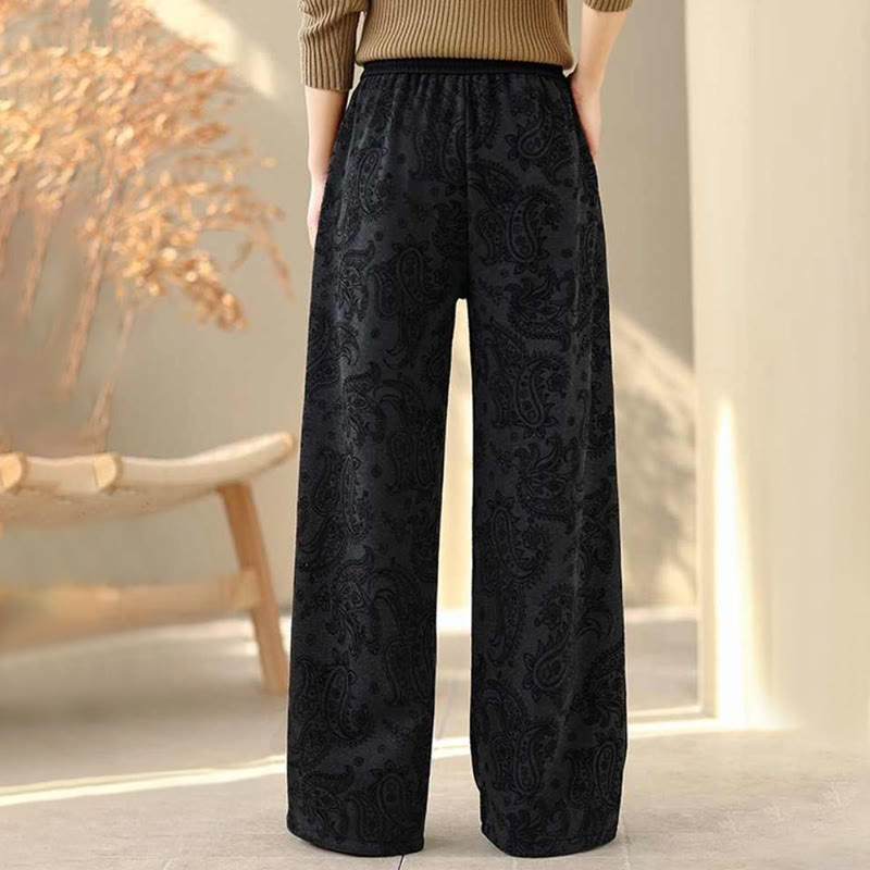 Pantalon large en coton doublé polaire thermique à motif jacquard cachemire et Buddha Stones, avec poches - image 7