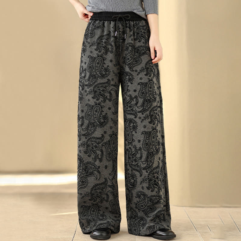 Pantalon large en coton doublé polaire thermique à motif jacquard cachemire et Buddha Stones, avec poches - image 3