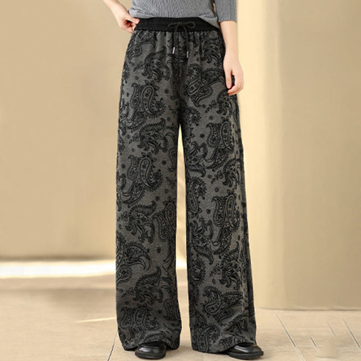 Pantalon large en coton doublé polaire thermique à motif jacquard cachemire et Buddha Stones, avec poches - image 3