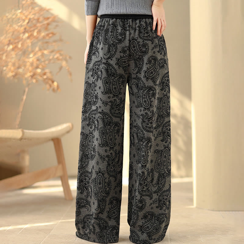 Pantalon large en coton doublé polaire thermique à motif jacquard cachemire et Buddha Stones, avec poches - image 4