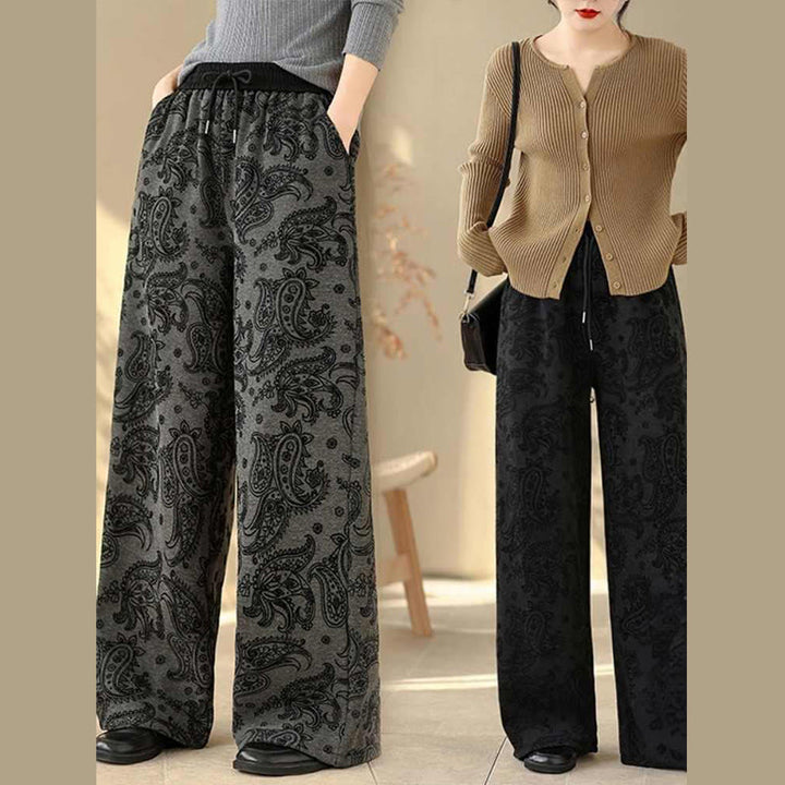 Pantalon large en coton doublé polaire thermique à motif jacquard cachemire et Buddha Stones, avec poches - image 14