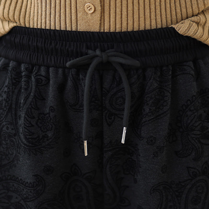 Pantalon large en coton doublé polaire thermique à motif jacquard cachemire et Buddha Stones, avec poches - image 11