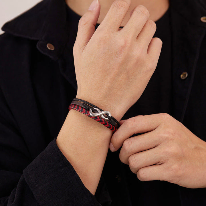 Bracelet d'équilibre en acier titane tressé à trois couches et cuir, motif infini Buddha Stones. - image 12