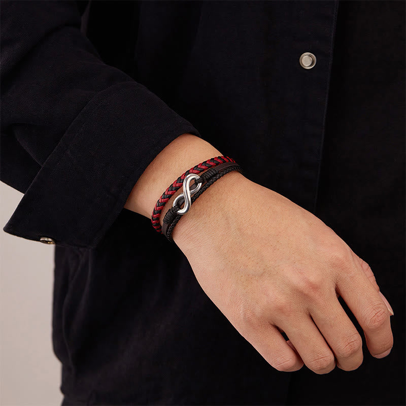 Bracelet d'équilibre en acier titane tressé à trois couches et cuir, motif infini Buddha Stones. - image 11