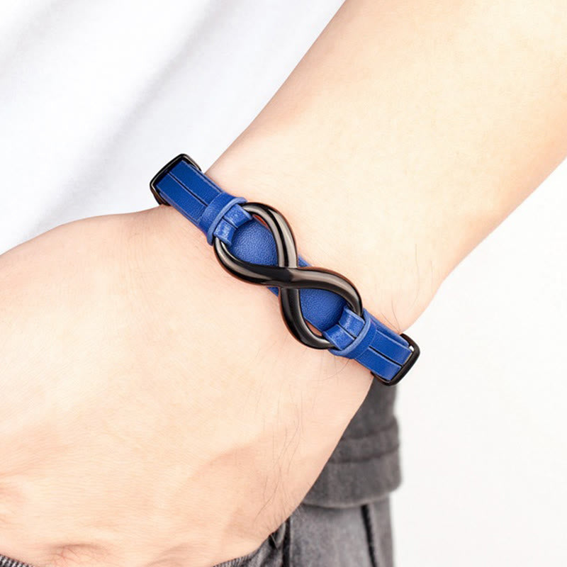 Bracelet en acier titane multicolore et cuir renforcé Buddha Stones au design infini - image 13