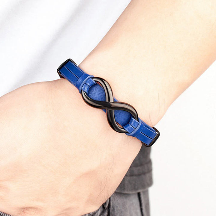 Bracelet en acier titane multicolore et cuir renforcé Buddha Stones au design infini - image 13