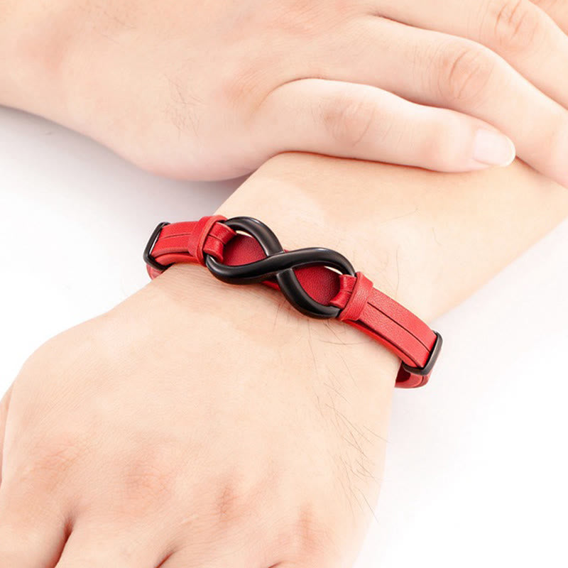 Bracelet en acier titane multicolore et cuir renforcé Buddha Stones au design infini - image 16
