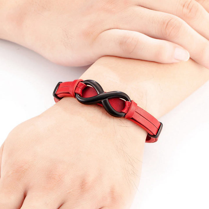 Bracelet en acier titane multicolore et cuir renforcé Buddha Stones au design infini - image 16
