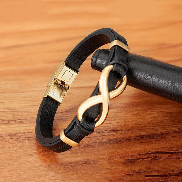Bracelet en acier titane multicolore et cuir renforcé Buddha Stones au design infini - image 1