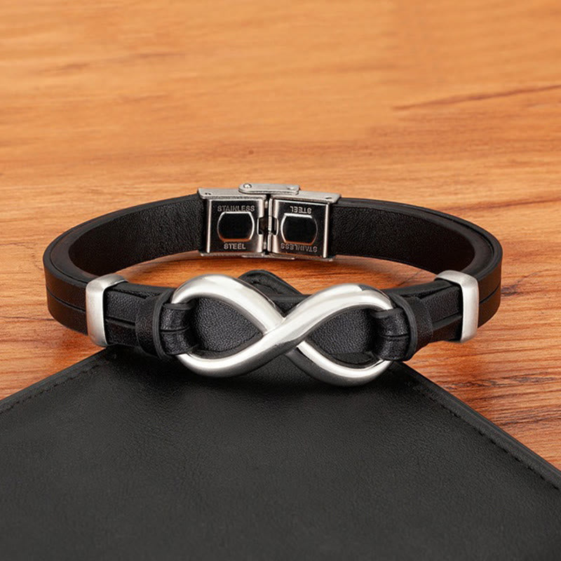 Bracelet en acier titane multicolore et cuir renforcé Buddha Stones au design infini - image 7