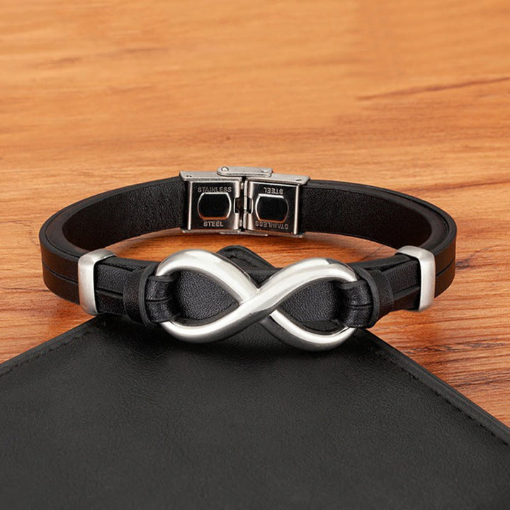 Bracelet en acier titane multicolore et cuir renforcé Buddha Stones au design infini - image 7
