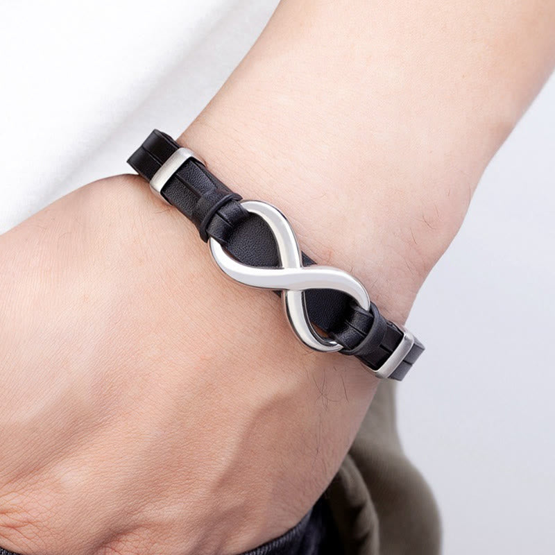 Bracelet en acier titane multicolore et cuir renforcé Buddha Stones au design infini - image 8