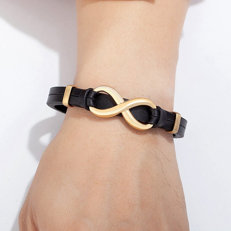 Bracelet en acier titane multicolore et cuir renforcé Buddha Stones au design infini - image 2