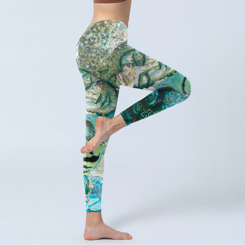 Leggings de yoga pour femmes avec imprimé Buddha Stones, symbole Om, silhouette humaine, paon et lotus. - image 4