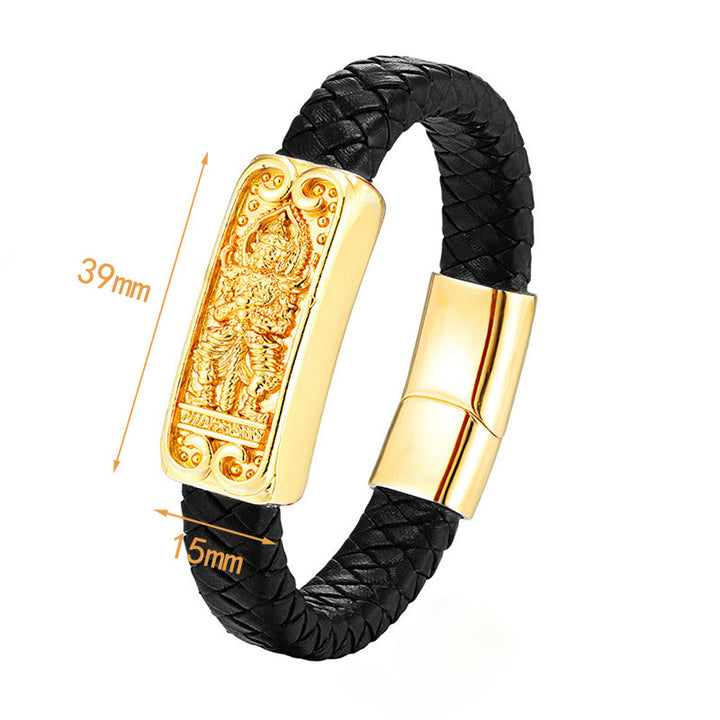 Bracelet en acier titane et cuir renforcé Buddha Stones et symbole de Bouddha - image 2