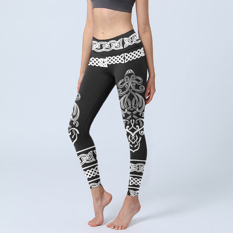 Leggings de sport pour femmes avec imprimé de nœuds celtiques symétriques Buddha Stones, pantalon de yoga - Noir - US18，UK/AU22，EU50 (4XL) - image 0