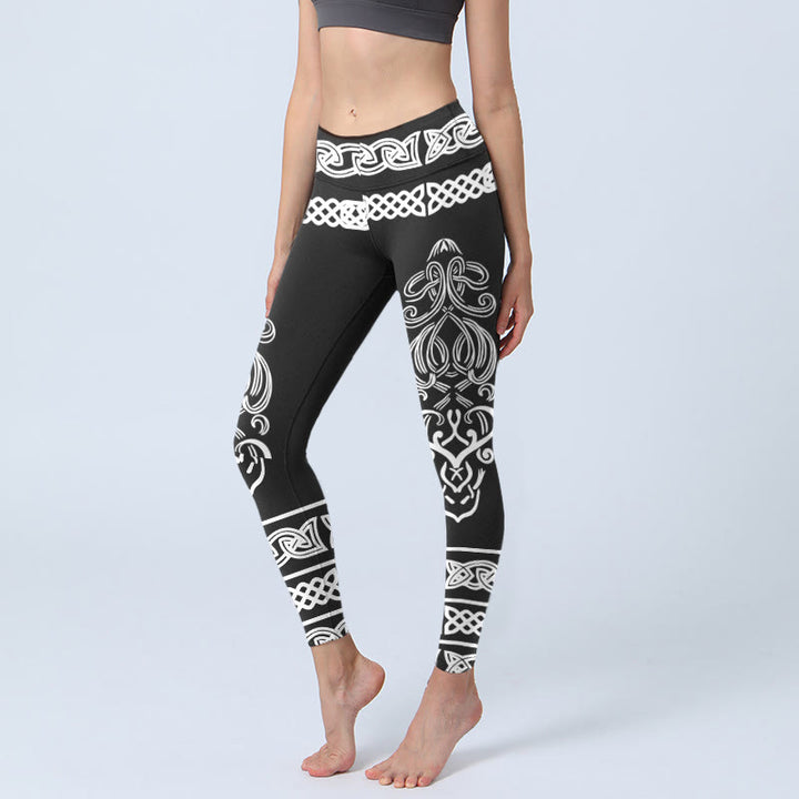 Leggings de sport pour femmes avec imprimé de nœuds celtiques symétriques Buddha Stones, pantalon de yoga - Noir - US18，UK/AU22，EU50 (4XL) - image 0