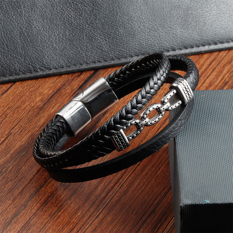 Bracelet en acier titane et cuir renforcé, fait main, avec maillons en Buddha Stones. - image 3