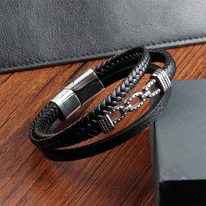 Bracelet en acier titane et cuir renforcé, fait main, avec maillons en Buddha Stones. - image 3