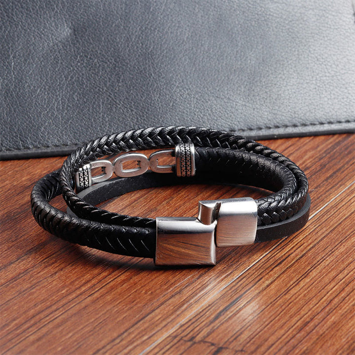 Bracelet en acier titane et cuir renforcé, fait main, avec maillons en Buddha Stones. - image 5