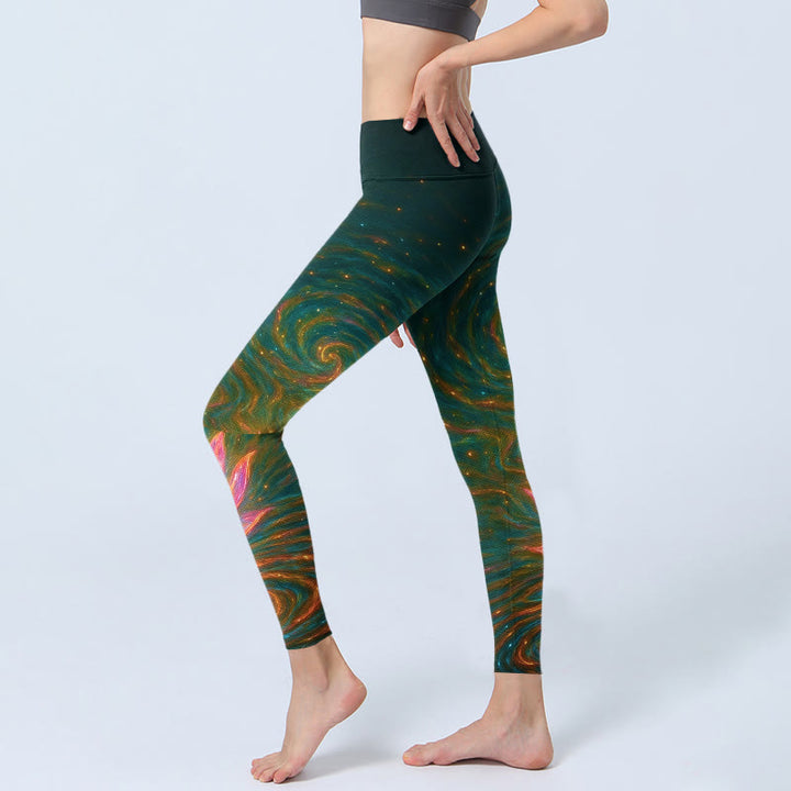 Leggings de sport pour femmes, imprimé de magnifiques ondulations d'eau et de lotus, Buddha Stones - image 2