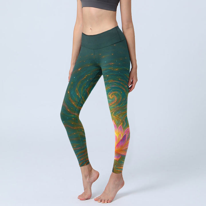 Leggings de sport pour femmes, imprimé de magnifiques ondulations d'eau et de lotus, Buddha Stones - Noir - US18，UK/AU22，EU50 (4XL) - image 0