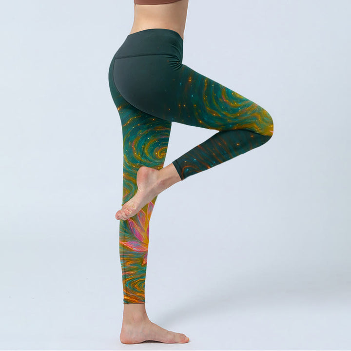 Leggings de sport pour femmes, imprimé de magnifiques ondulations d'eau et de lotus, Buddha Stones - image 4