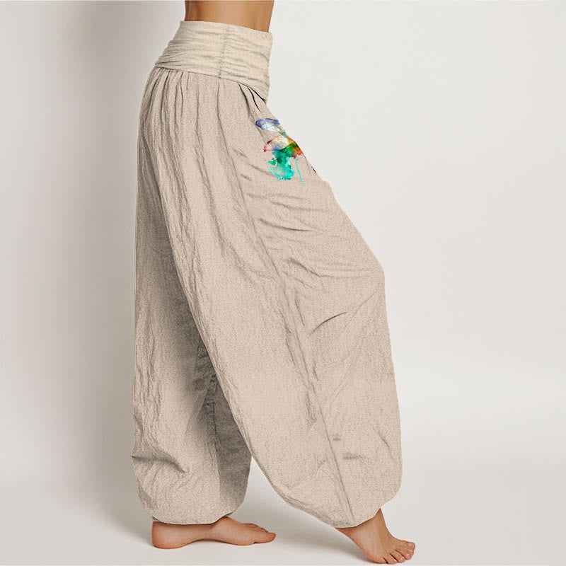 Pantalon harem femme en pur coton à motif libellule onirique et Buddha Stones, taille élastique - image 13