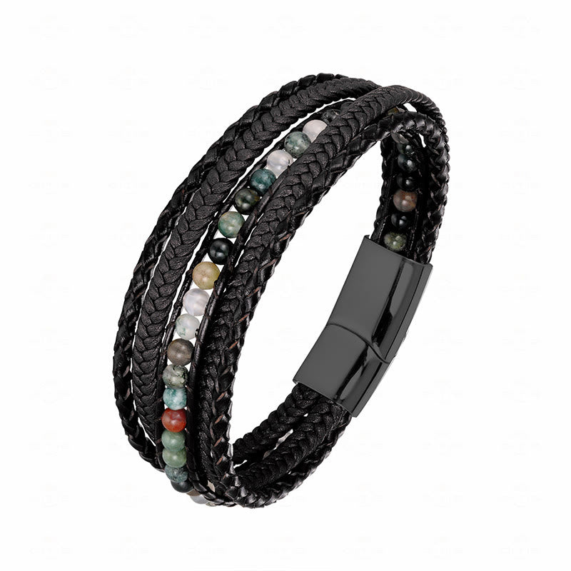 Bracelet en cuir renforcé avec Buddha Stones, hématite, agate indienne, œil de tigre et amazonite. - Boucle noire en agate indienne - 18-22 cm - image 22