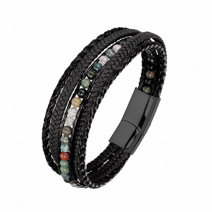 Bracelet en cuir renforcé avec Buddha Stones, hématite, agate indienne, œil de tigre et amazonite. - Boucle noire en agate indienne - 18-22 cm - image 22