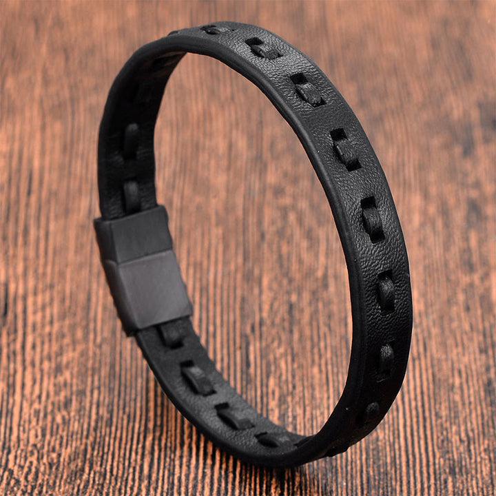 Bracelet apaisant en cuir tressé multicouche avec boucle en acier titane et Buddha Stones - image 11