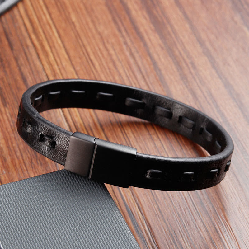 Bracelet apaisant en cuir tressé multicouche avec boucle en acier titane et Buddha Stones - image 12