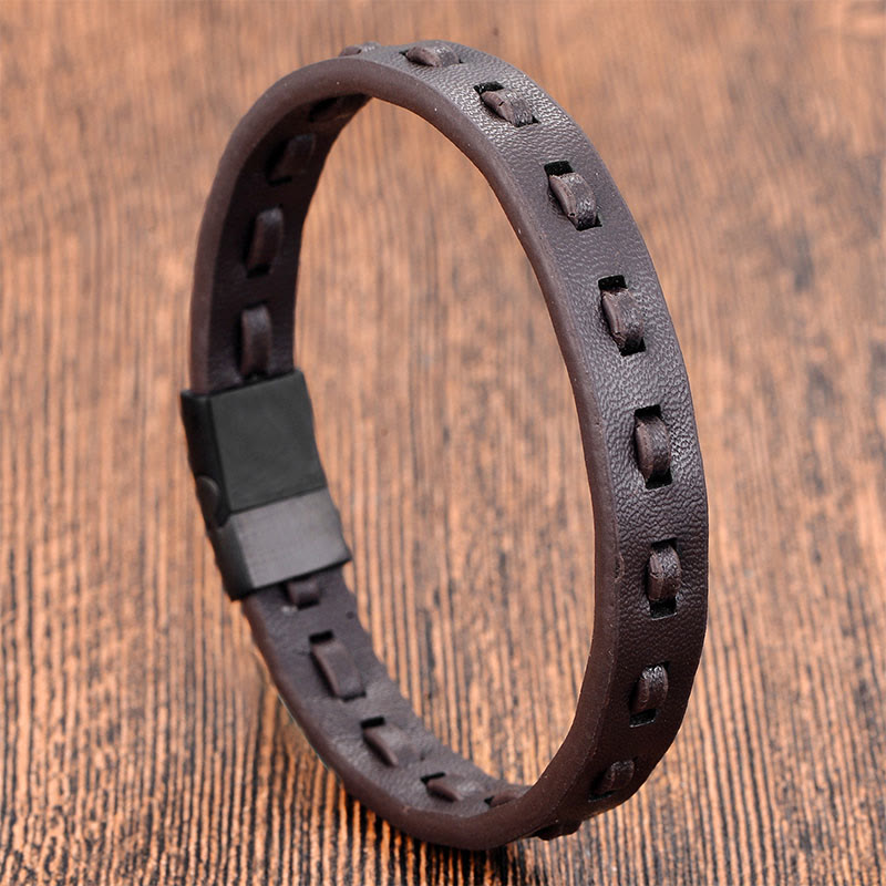 Bracelet apaisant en cuir tressé multicouche avec boucle en acier titane et Buddha Stones - image 7