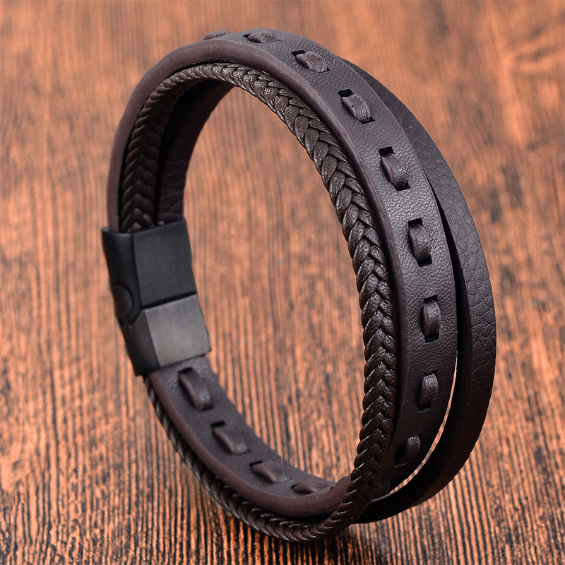 Bracelet apaisant en cuir tressé multicouche avec boucle en acier titane et Buddha Stones - image 15