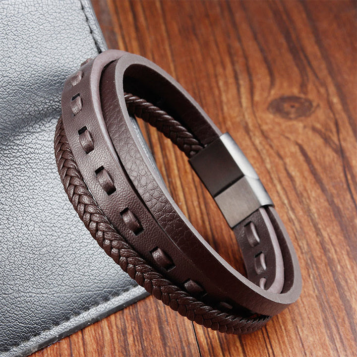 Bracelet apaisant en cuir tressé multicouche avec boucle en acier titane et Buddha Stones - image 16