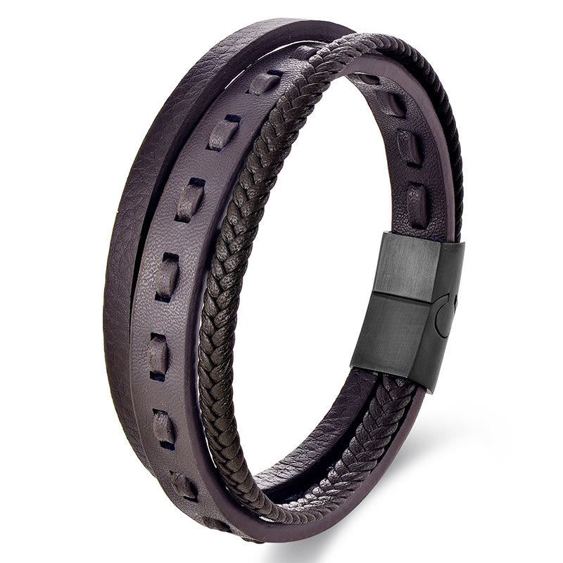 Bracelet apaisant en cuir tressé multicouche avec boucle en acier titane et Buddha Stones - Bracelet multicouche marron (tour de poignet : 18-20 cm) - image 14