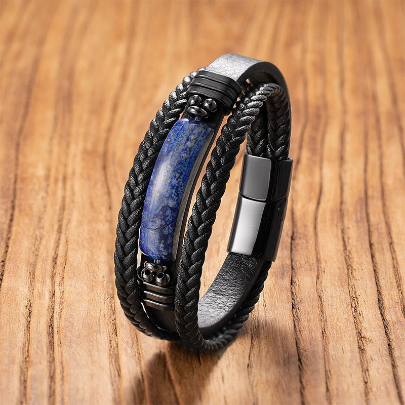 Bracelet renforcé en acier titane, Buddha Stones, hématite, lazurite, lapis-lazuli, pierre noire scintillante, cristal rose, cristal de titane. - Lazurite - 18-22 cm - image 3