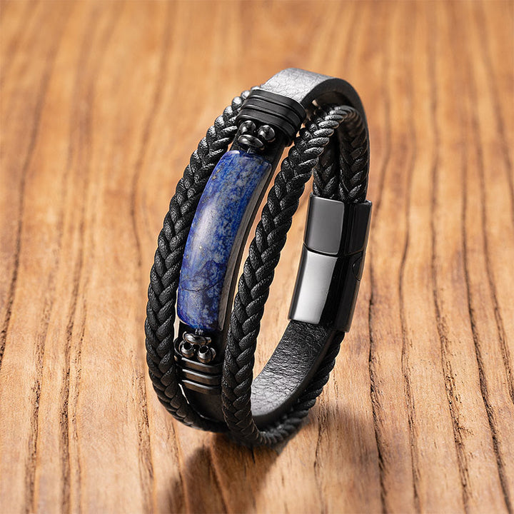 Bracelet renforcé en acier titane, Buddha Stones, hématite, lazurite, lapis-lazuli, pierre noire scintillante, cristal rose, cristal de titane. - Lazurite - 18-22 cm - image 3